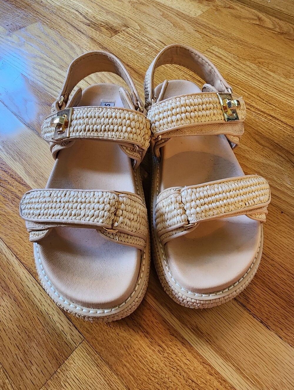 Steve Madden Big Mona Sandals Chunky Platform Raffia Size 8.5 Beach Surf
